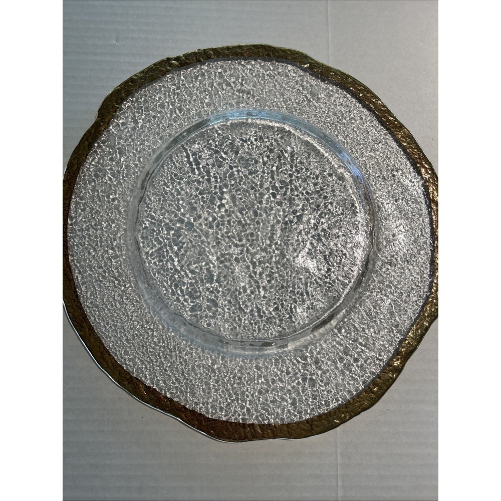 Glacier IVV Italian 10K Gold Trimmed 13" Dinner Plate Charger Textured Art Glass